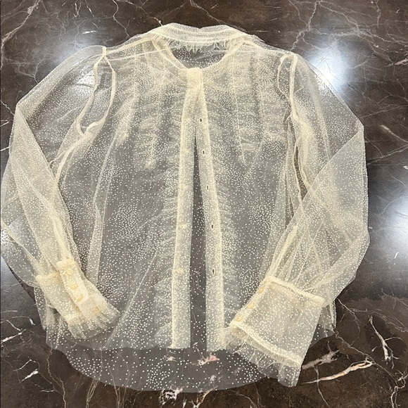 Zara Sheer Cream Blouse with Polka Dots - Picture 9 of 10